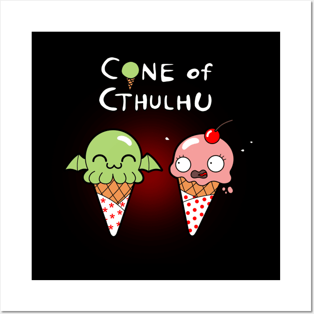 Funny Cute Cthulhu Kawaii Ice Cream Cartoon Wall Art by BoggsNicolas